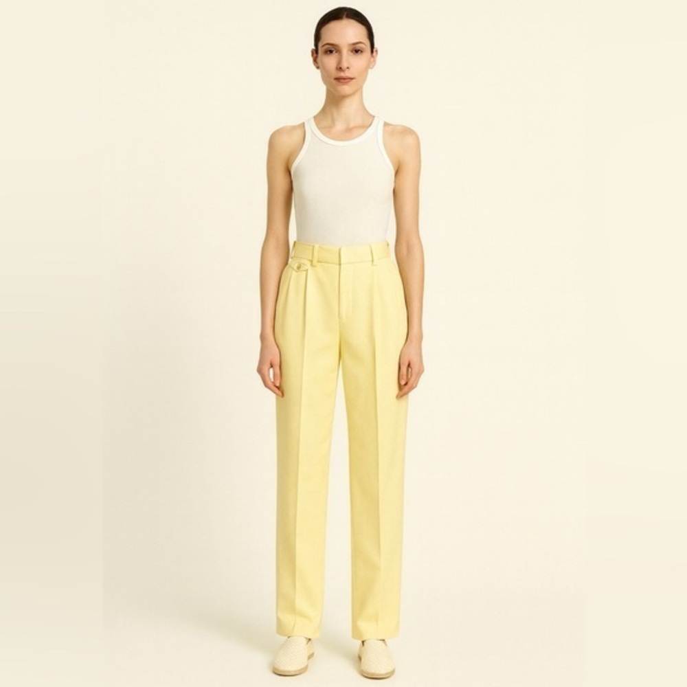 The Frankie Shop Pants Pleated Trouser Straight Leg in Butter Yellow